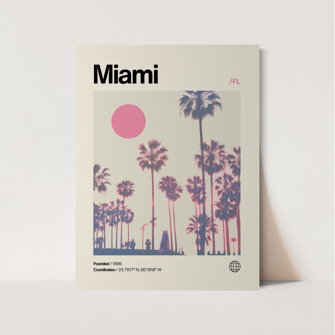 Miami Florida Palm Tree Sunset Silhouette Minimalist Travel Poster