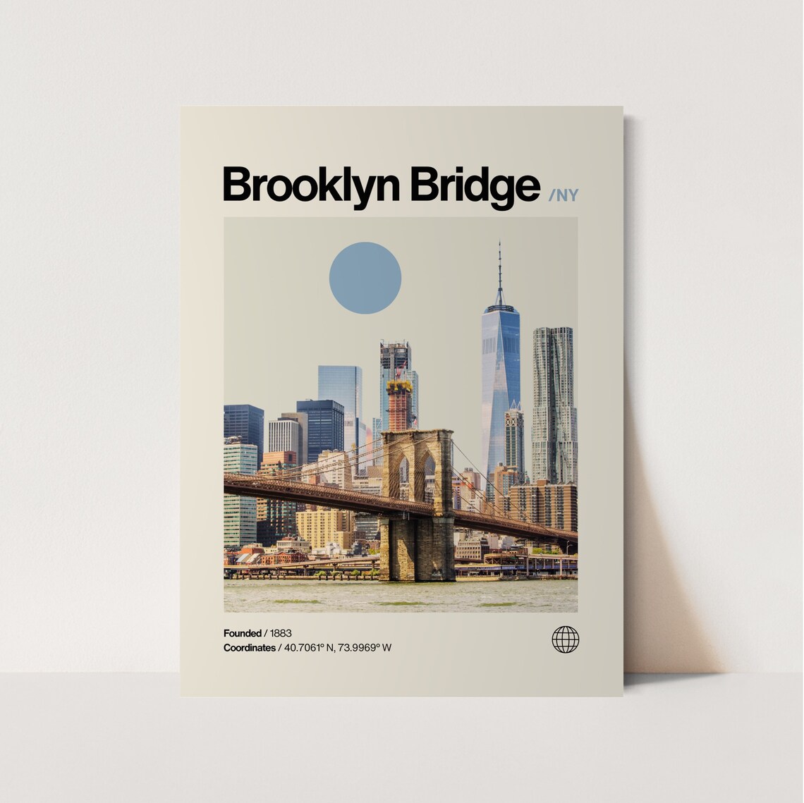 Brooklyn Bridge New York City Skyline Helvetica Travel Poster