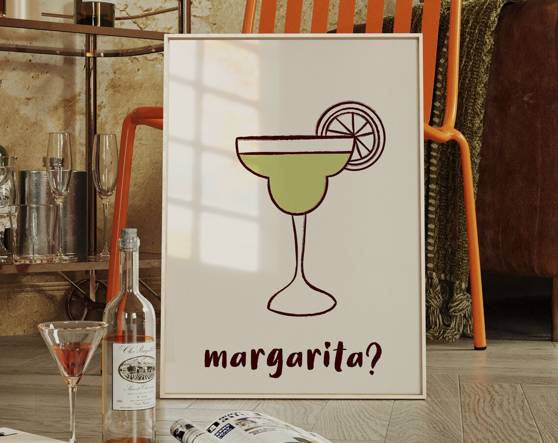 Margarita Cocktail Illustration Retro Lime Bar Cart Wall Print