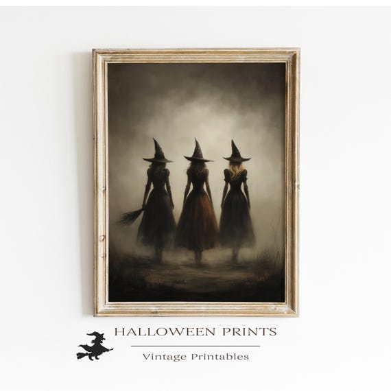 Three Witches In The Fog Whimsical Halloween Wall Art Gothic Witchcore Autumn Print Spooky Sorority Decor 115