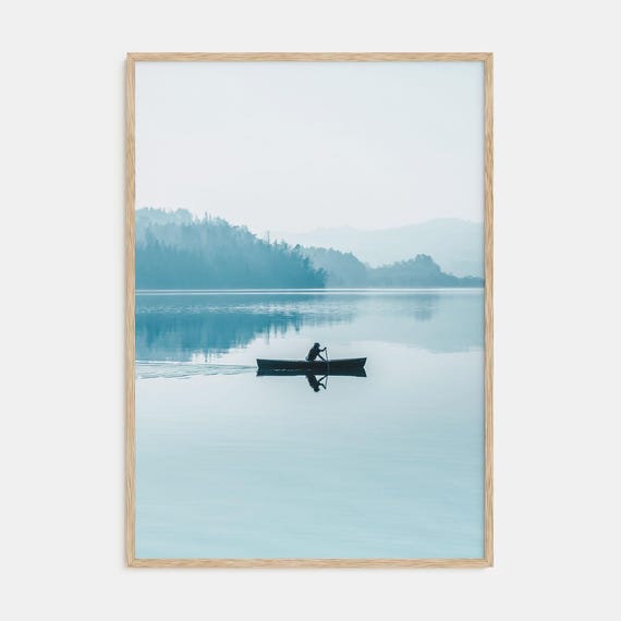 Fine Art Foggy Lake Boat Print Color Photography Poster Nature Decor Wall Art Landscape Artwork Home Office Decor