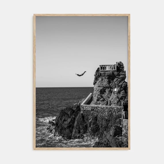 Fine Art Diving Print Black White Photography Poster Ocean Wall Art Underwater Dcor Minimalist Home Decor Nautical Art
