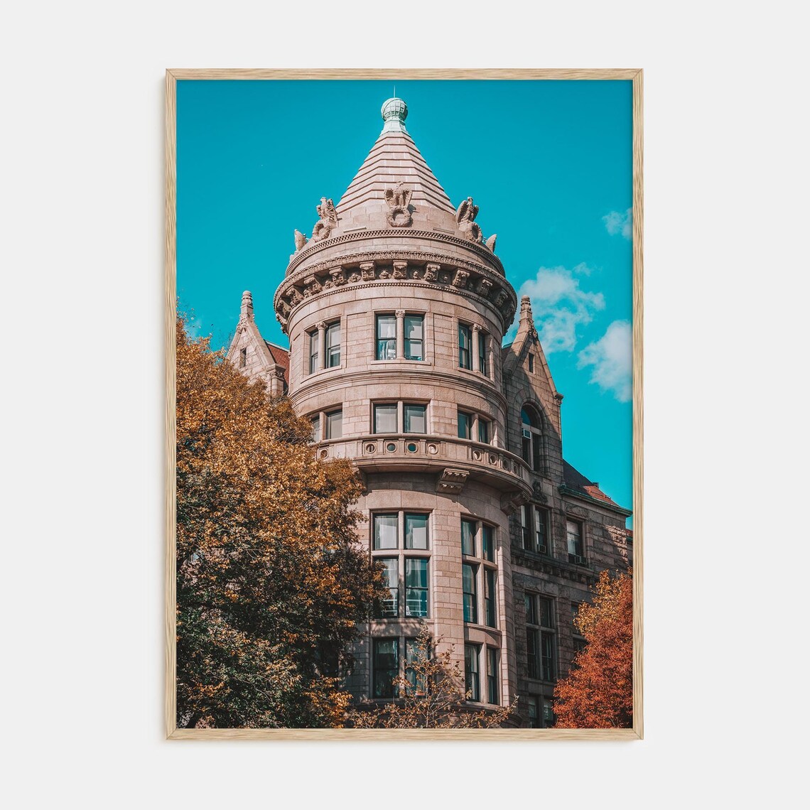 Historic Round Stone Tower With Conical Roof Autumn Color Poster
