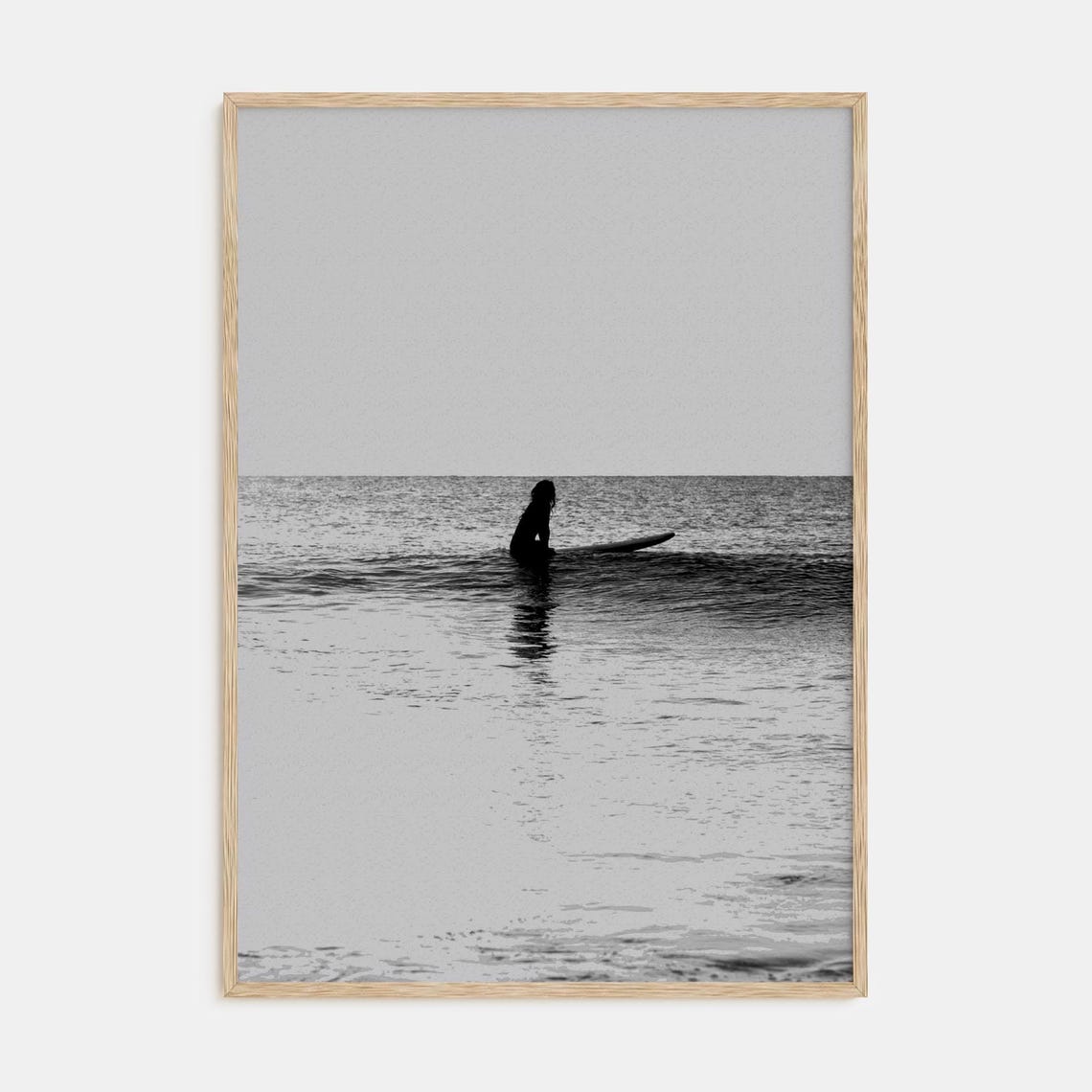 Lone Surfer Silhouette With Board Minimal Black and White Poster