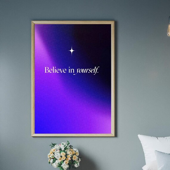 Believe in Yourself Purple Gradient Starry Night Typography Poster