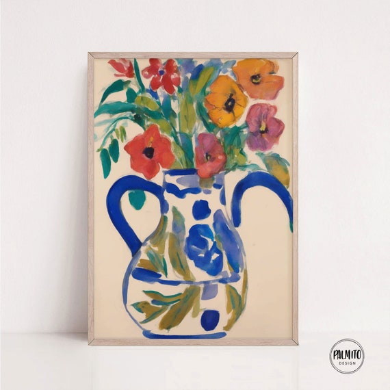 Colorful Vintage Vase With Flowers Art Print