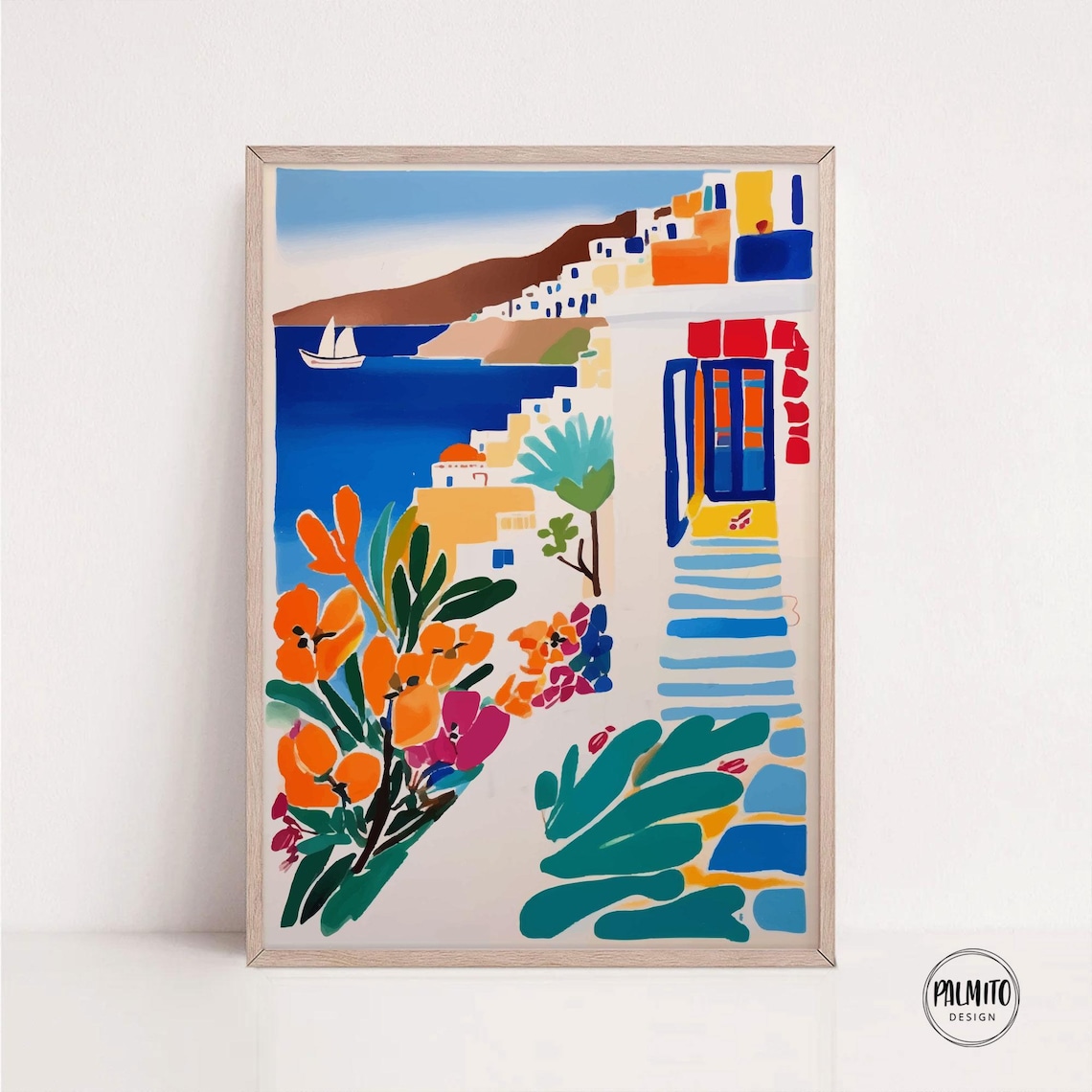 Mykonos Santorini Mediterranean Coastal Landscape Art Print