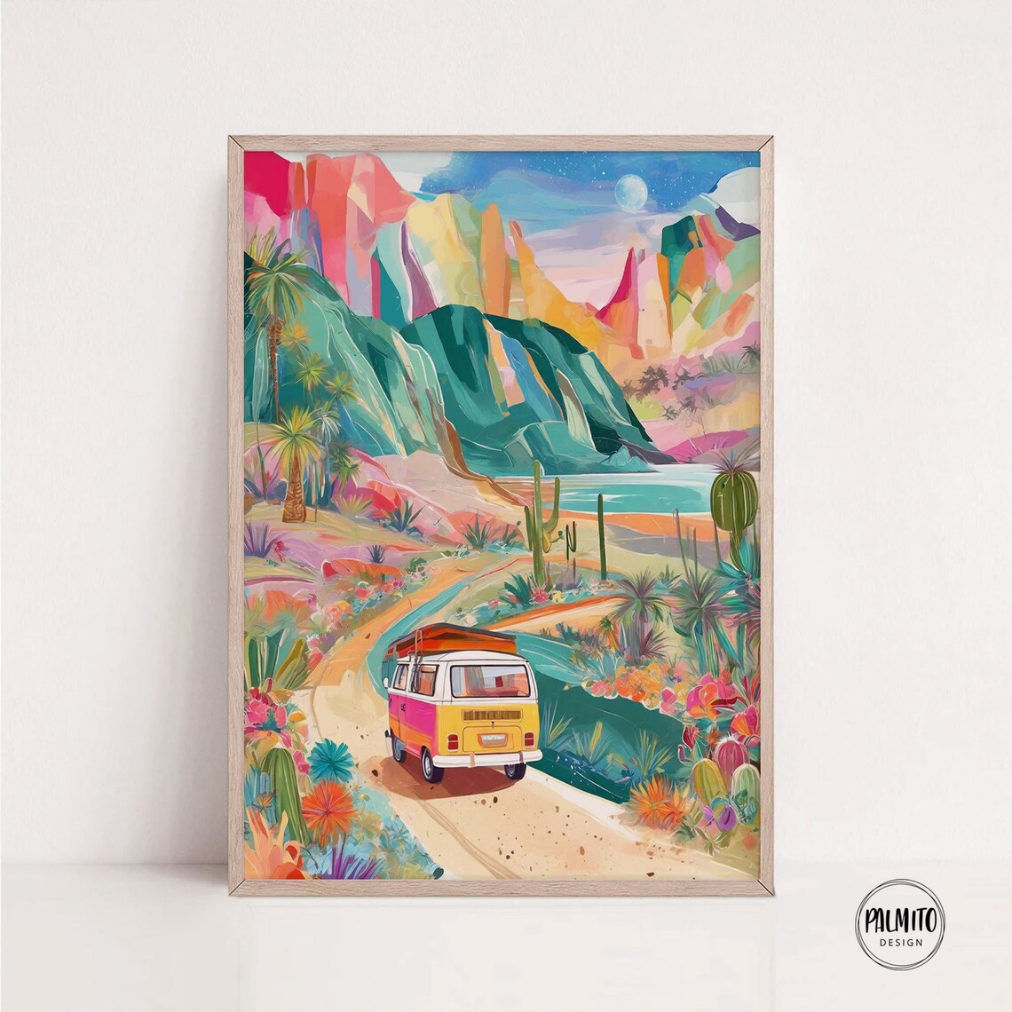 Abstract Camper Van and Mountains Maximalist Art Print