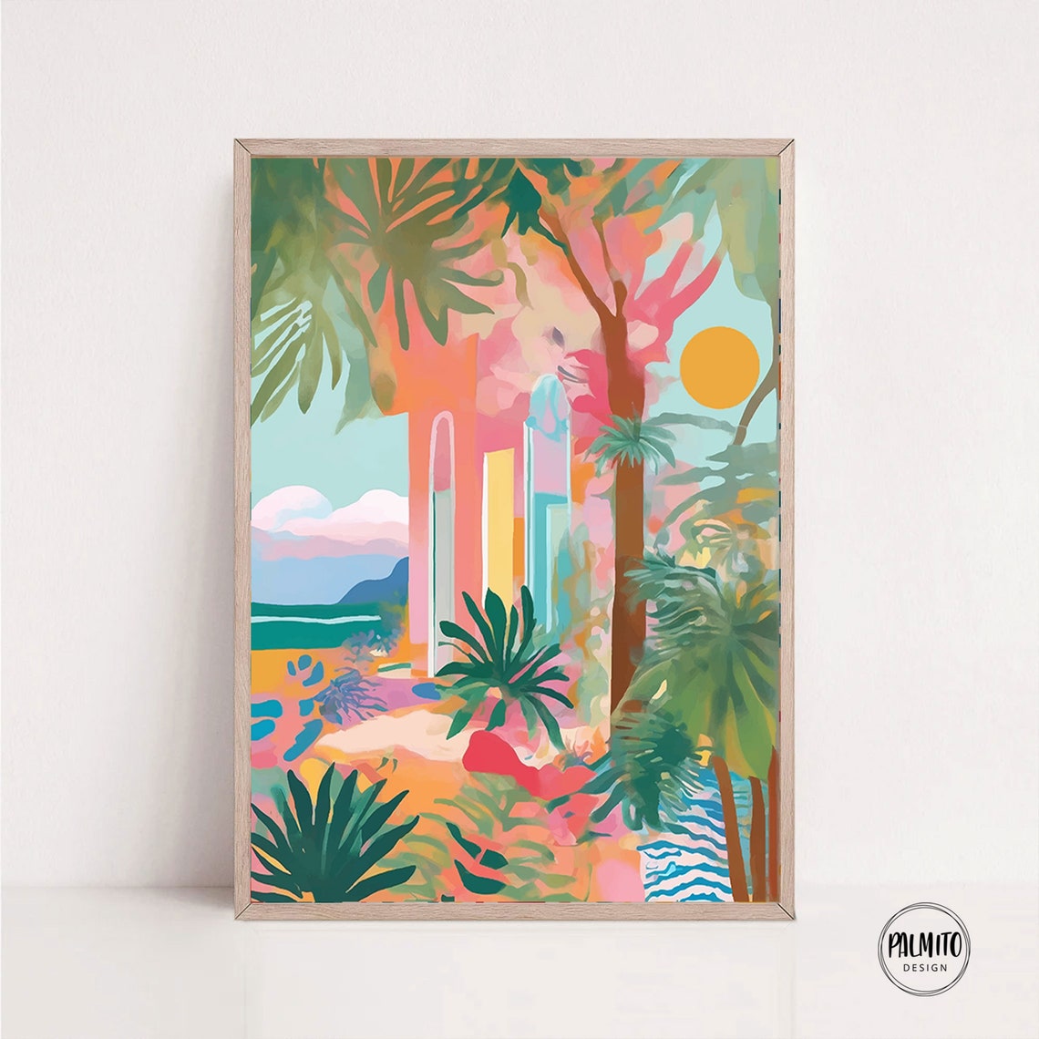 Dreamy Tropical Arch Sunset Palm Trees Ocean View Art Poster