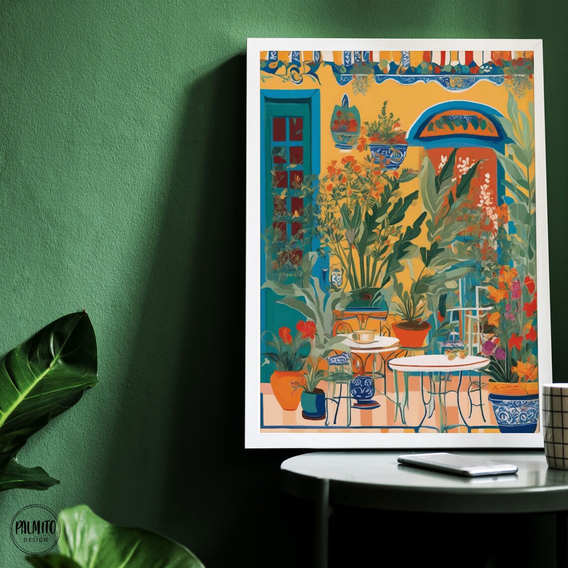 Colorful Coffee Shop Facade Art Print, Cafe Plants - Image 2