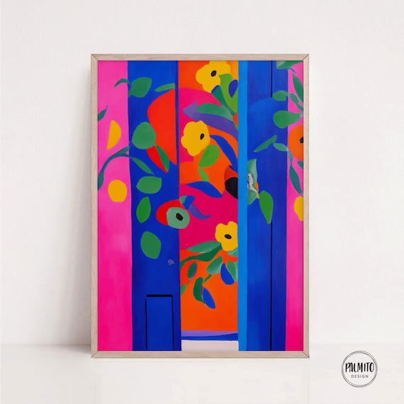 Colorful Floral Wall Art Door With Flowers Print Colorful House Painting Bright Art Flowers Art Maximalist Decor Matisse Inspired Art