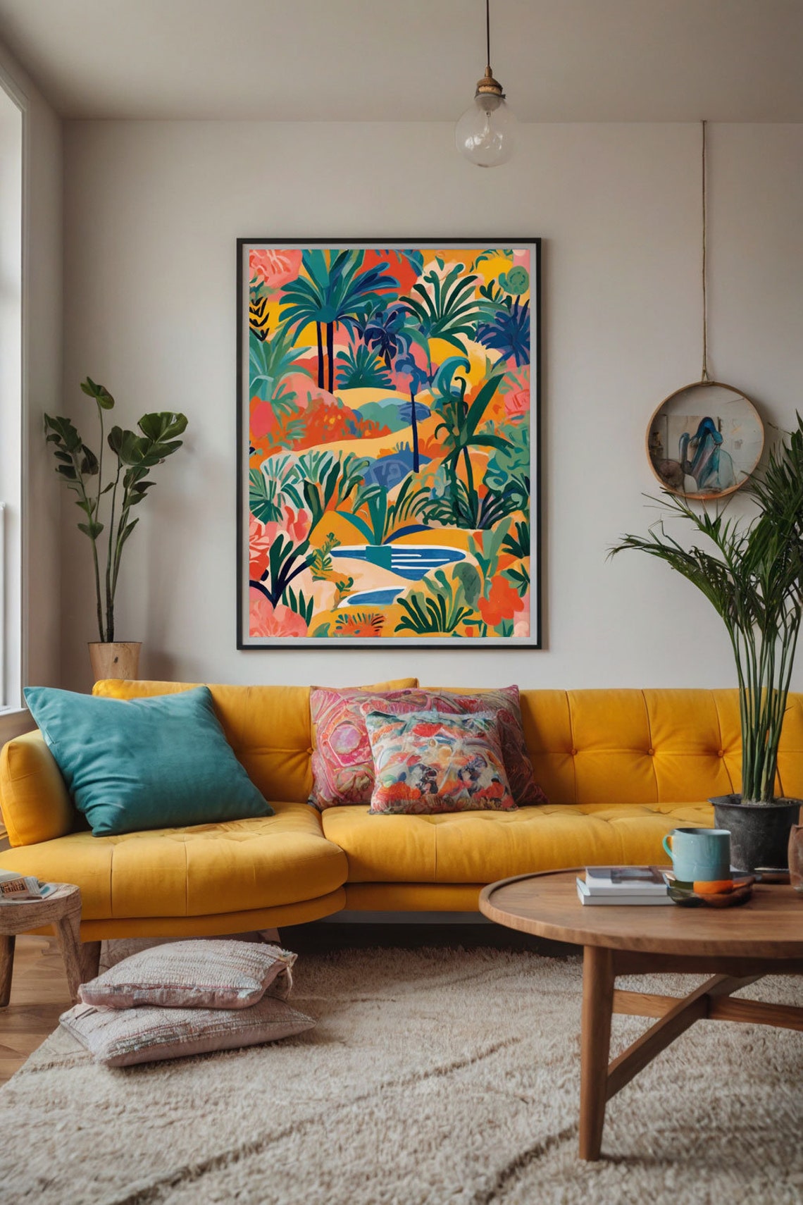 Dense Colorful Tropical Jungle Landscape with Stream Art Poster - Image 3