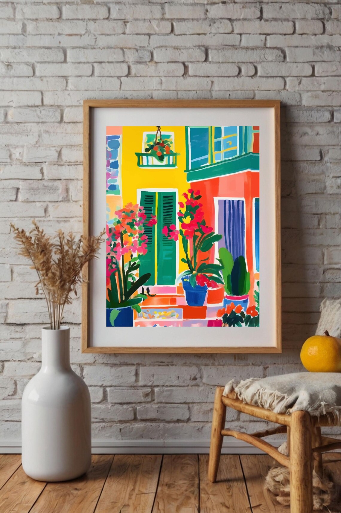Vibrant Colorful Doorway with Flowering Plants Facade Art Poster - Image 2