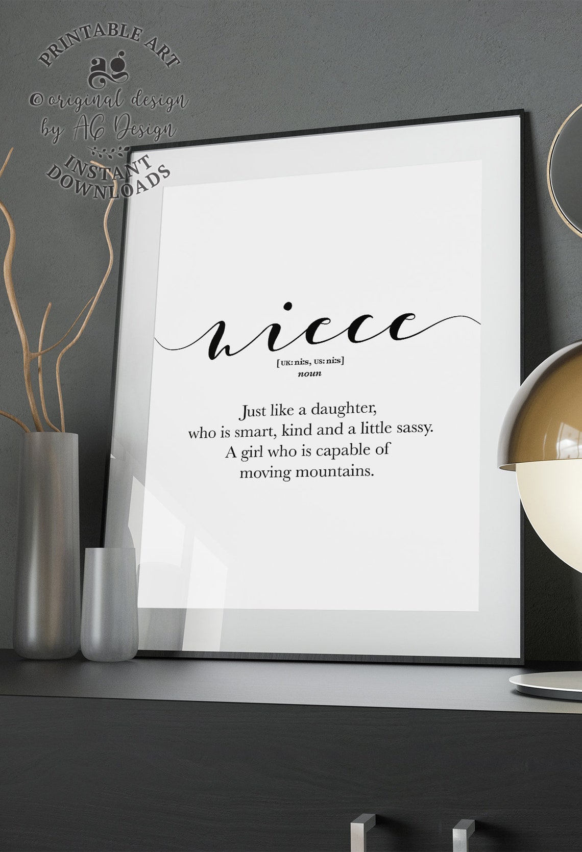 Niece Definition Smart Kind Sassy Script Typography Gift Poster