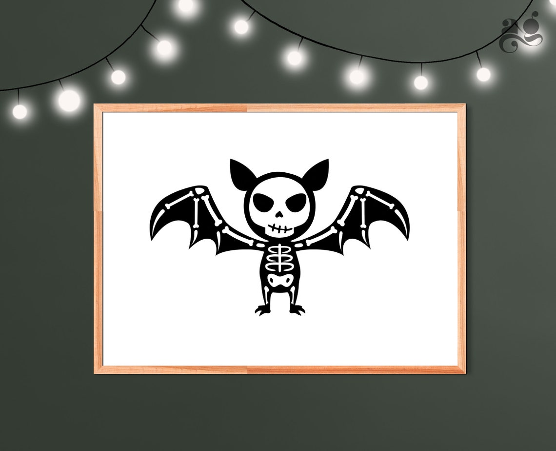 Cute Skeleton Bat Primitive Halloween Spooky Season Decor Poster - Image 2