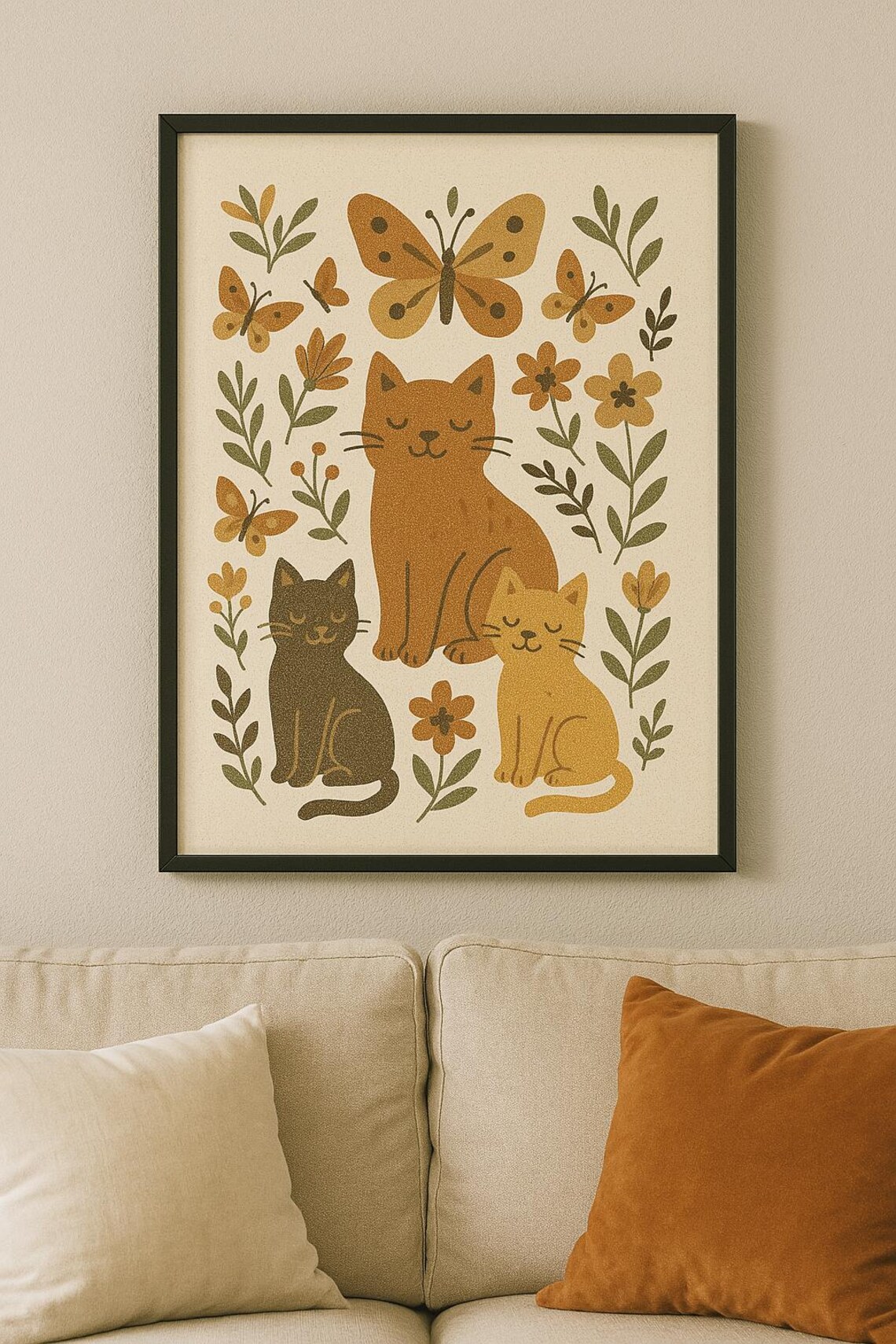 Folk Art Cat, Vintage Boho Botanical Poster - Image 3