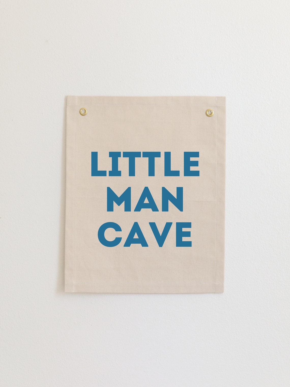 Little Man Cave Bold Blue Lettering Boys Room Canvas Flag Wall Art