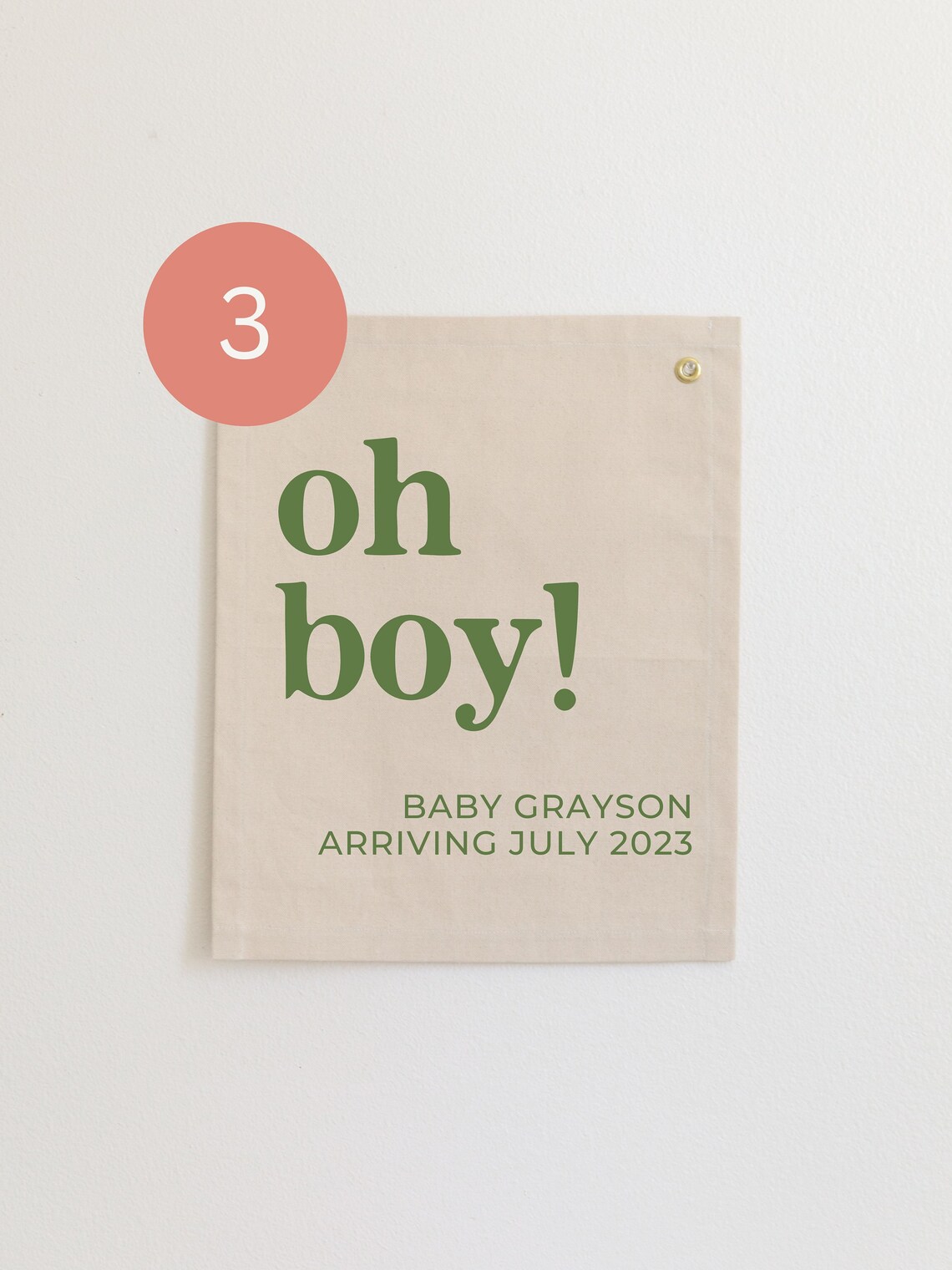 Oh Baby Personalized Baby Shower Welcome Sign Coral Serif Canvas Flag Wall Art - Image 2