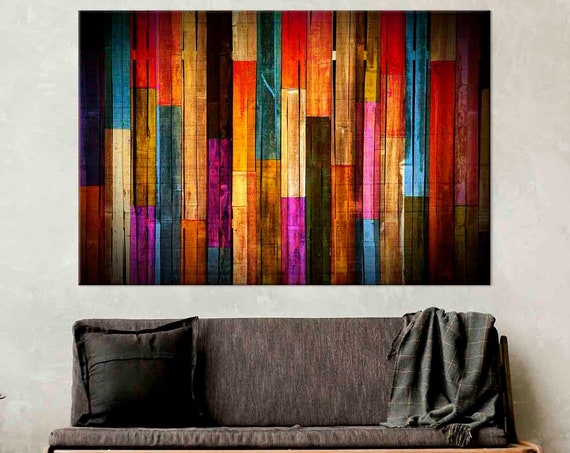 Colorful Wood Print Rainbow Stripe Art Abstract Print Multicolor Art Colorful Modern Geometric Painting Office Wall Art