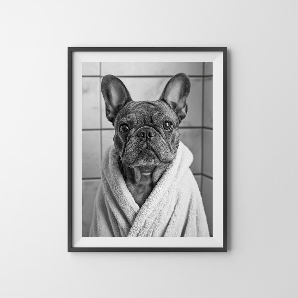 French Bulldog In A Bathrobe Funny Bathroom Wall Art Quirky Dog Print Funny Bulldog Photo Dog Humor Print French Bulldog Poster Ai Art - Image 3