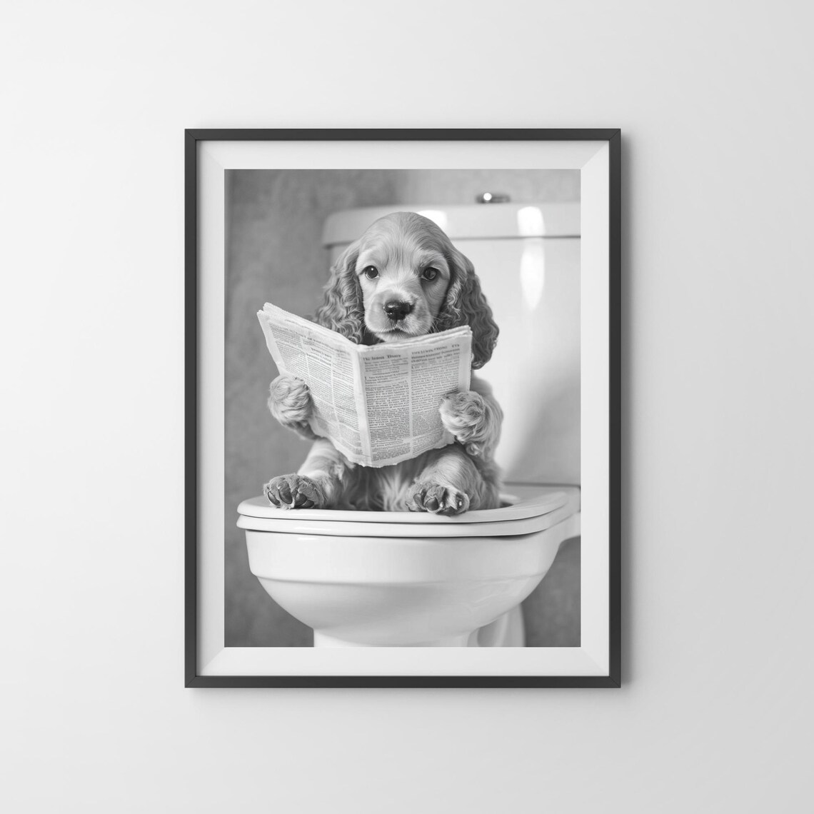 Cocker Spaniel Puppy Reading a Newspaper on the Toilet Funny Poster - Image 3