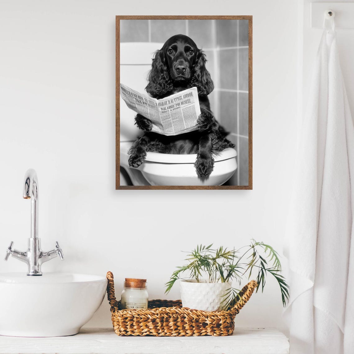 Cocker Spaniel Reading Newspaper On Toilet Funny Dog Bathroom Poster - Image 2