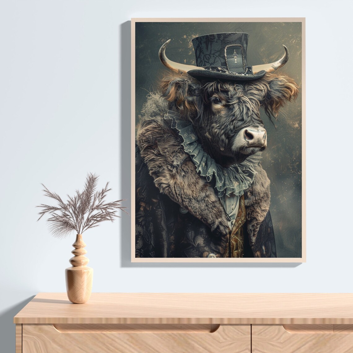 Highland Cow Gentleman in Top Hat and Fur Coat Vintage Animal Poster - Image 2