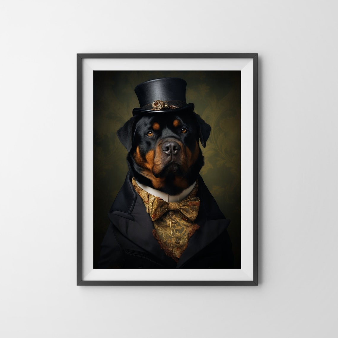 Rottweiler in Top Hat and Tuxedo with Gold Brocade Vest Poster - Image 3