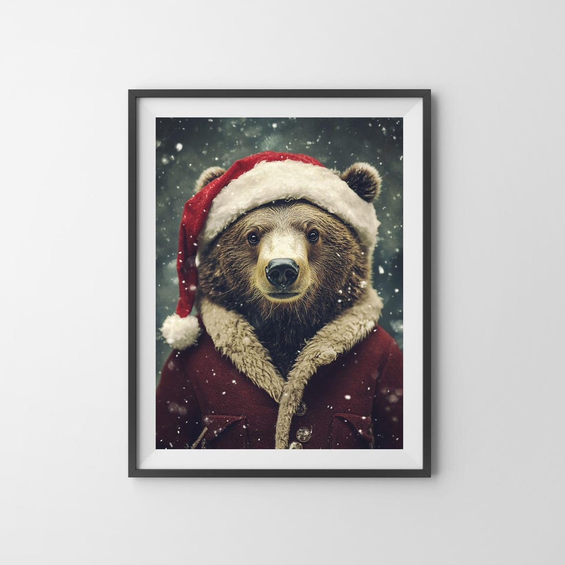 Brown Bear in Santa Coat Christmas Wildlife Winter Holiday Poster - Image 3