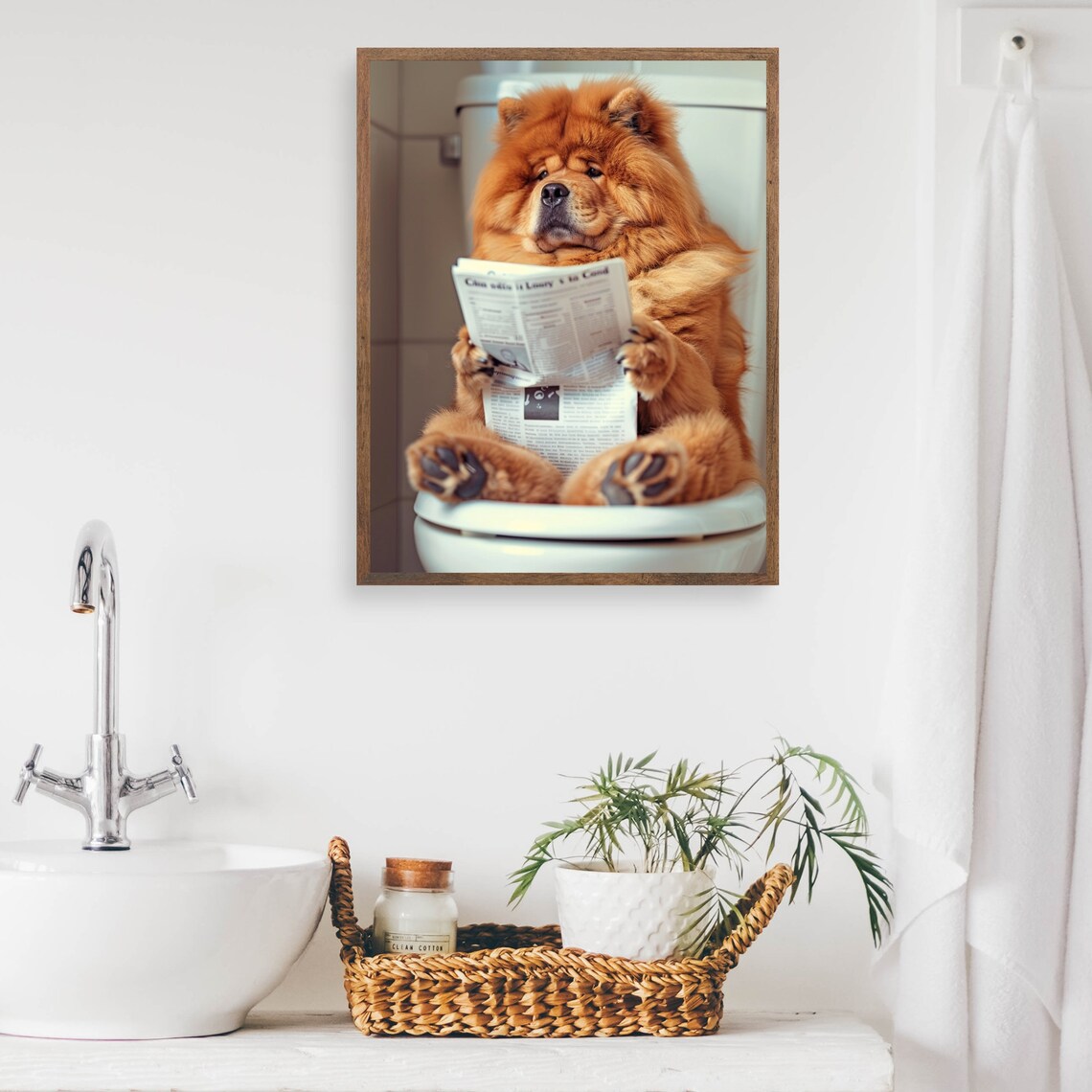 Chow Chow Reading Newspaper on Toilet Funny Colorful Dog Poster - Image 3