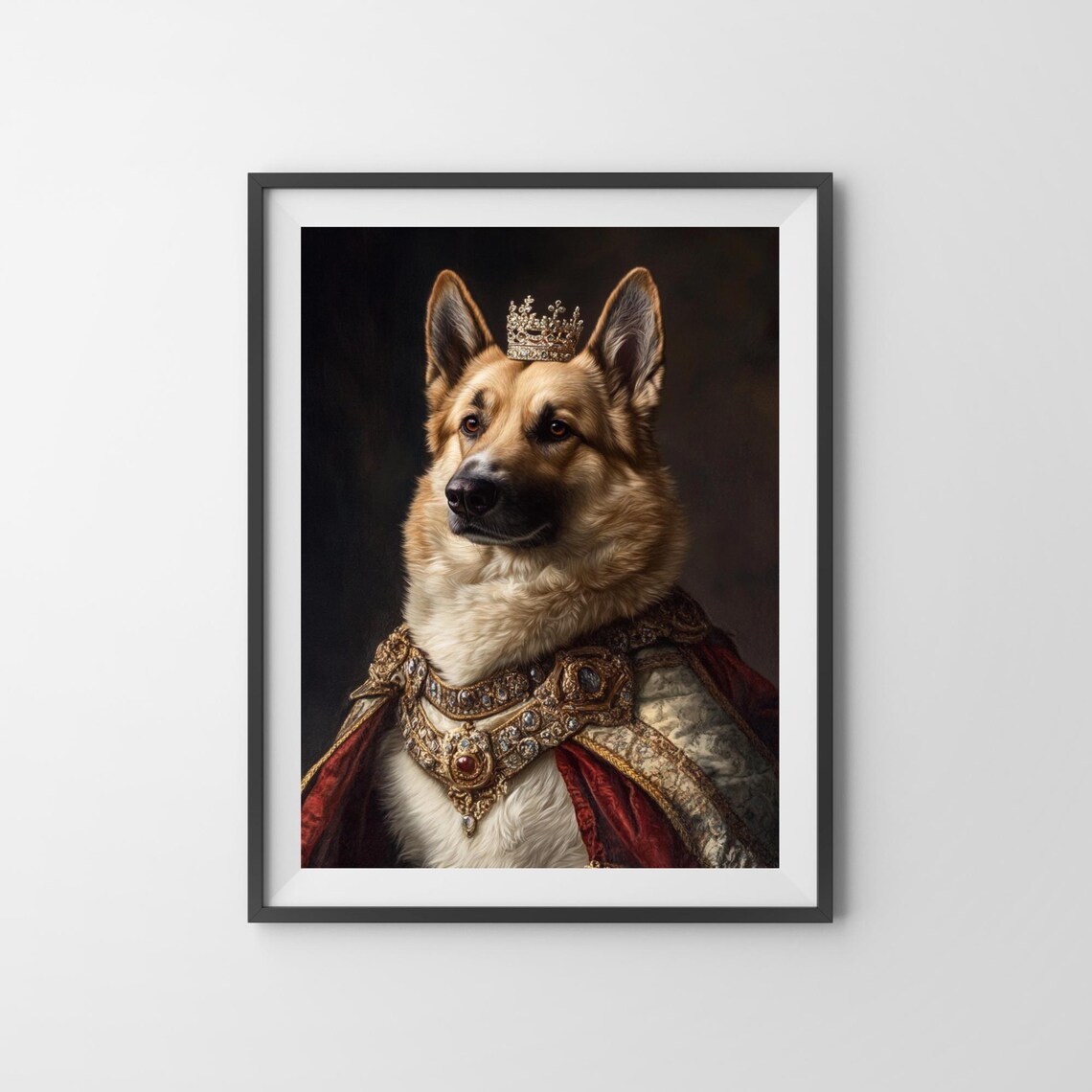 Aristocratic German Shepherd Wearing Jeweled Crown Portrait Poster - Image 3
