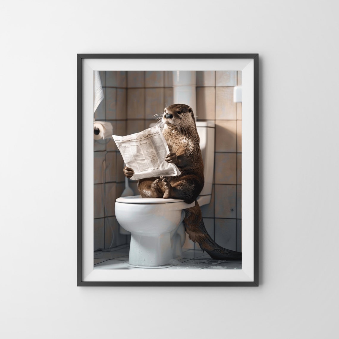 Otter Reading Newspaper on Toilet Funny Colorful Bathroom Poster - Image 3