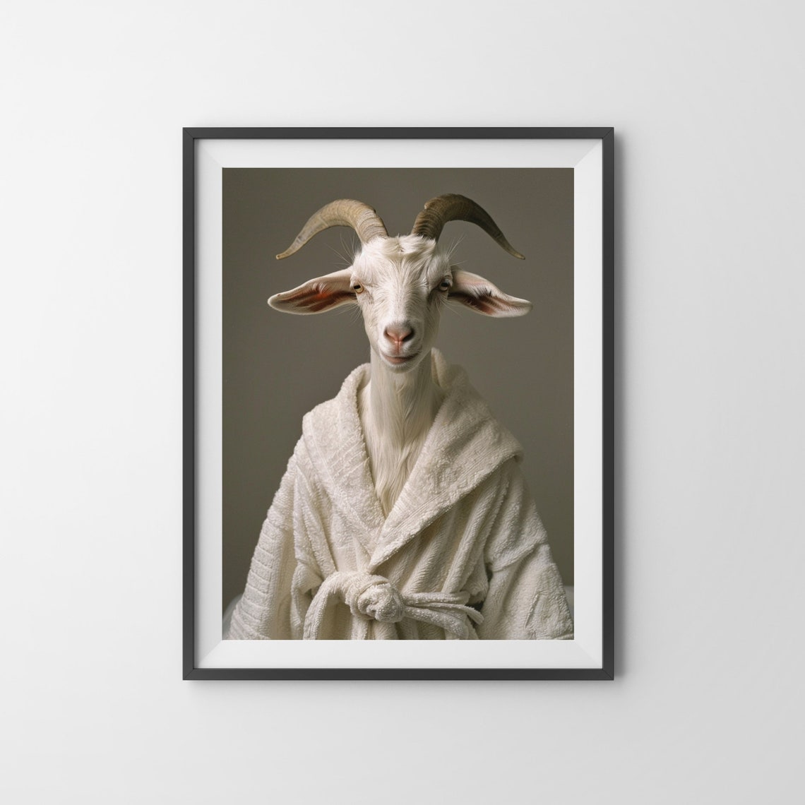 White Goat Wrapped in a Bathrobe Funny Animal Bathroom Poster - Image 3