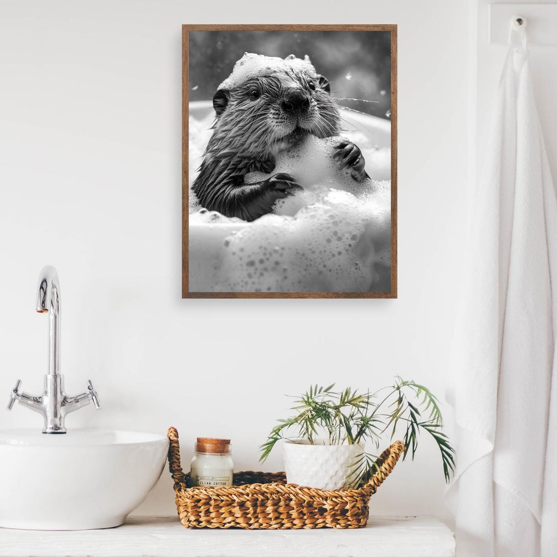 Beaver Bubble Bath Cute Black And White Funny Animal Wall Poster - Image 2