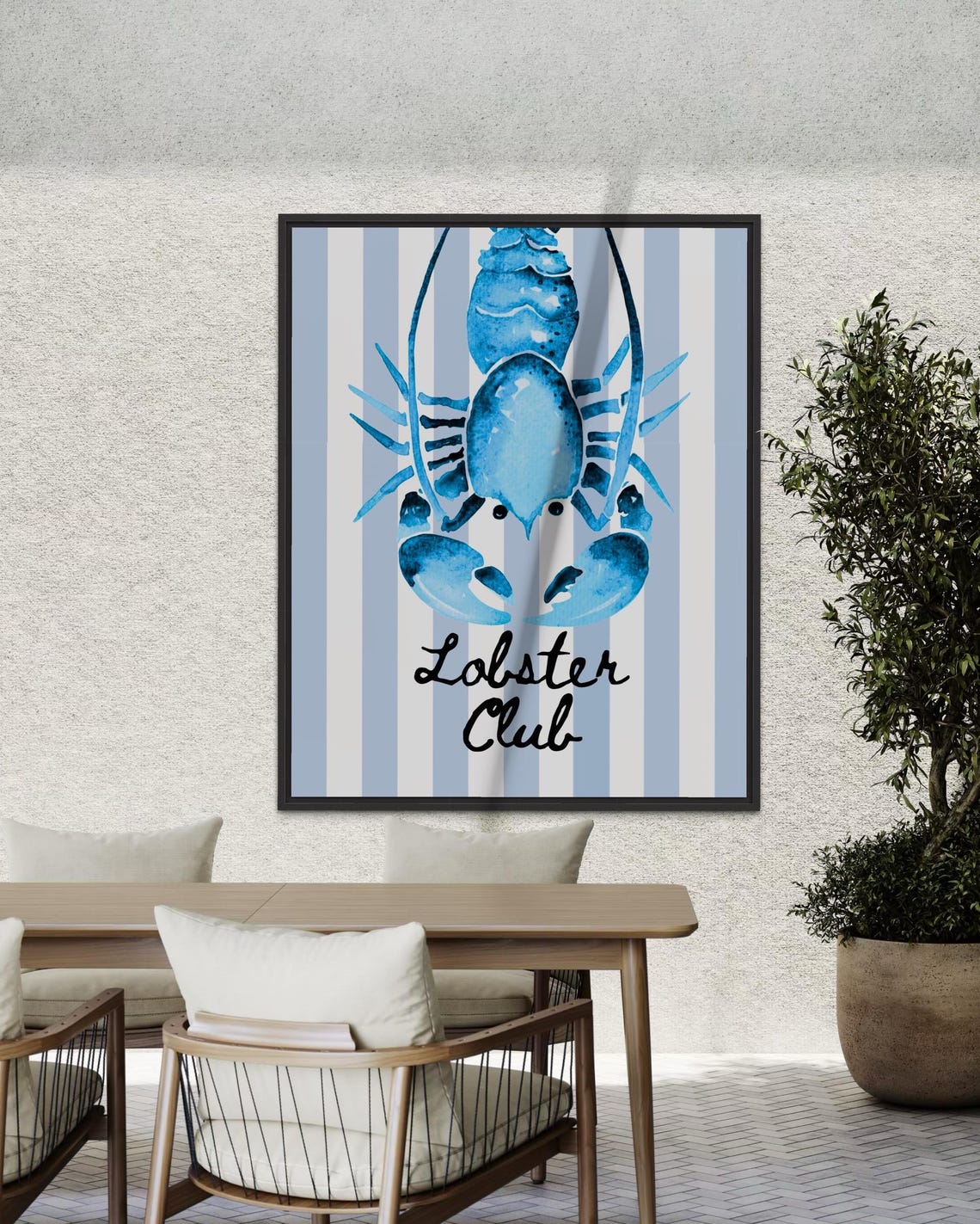 Lobster Club Blue Watercolor Lobster on Striped Kitchen Poster - Image 2
