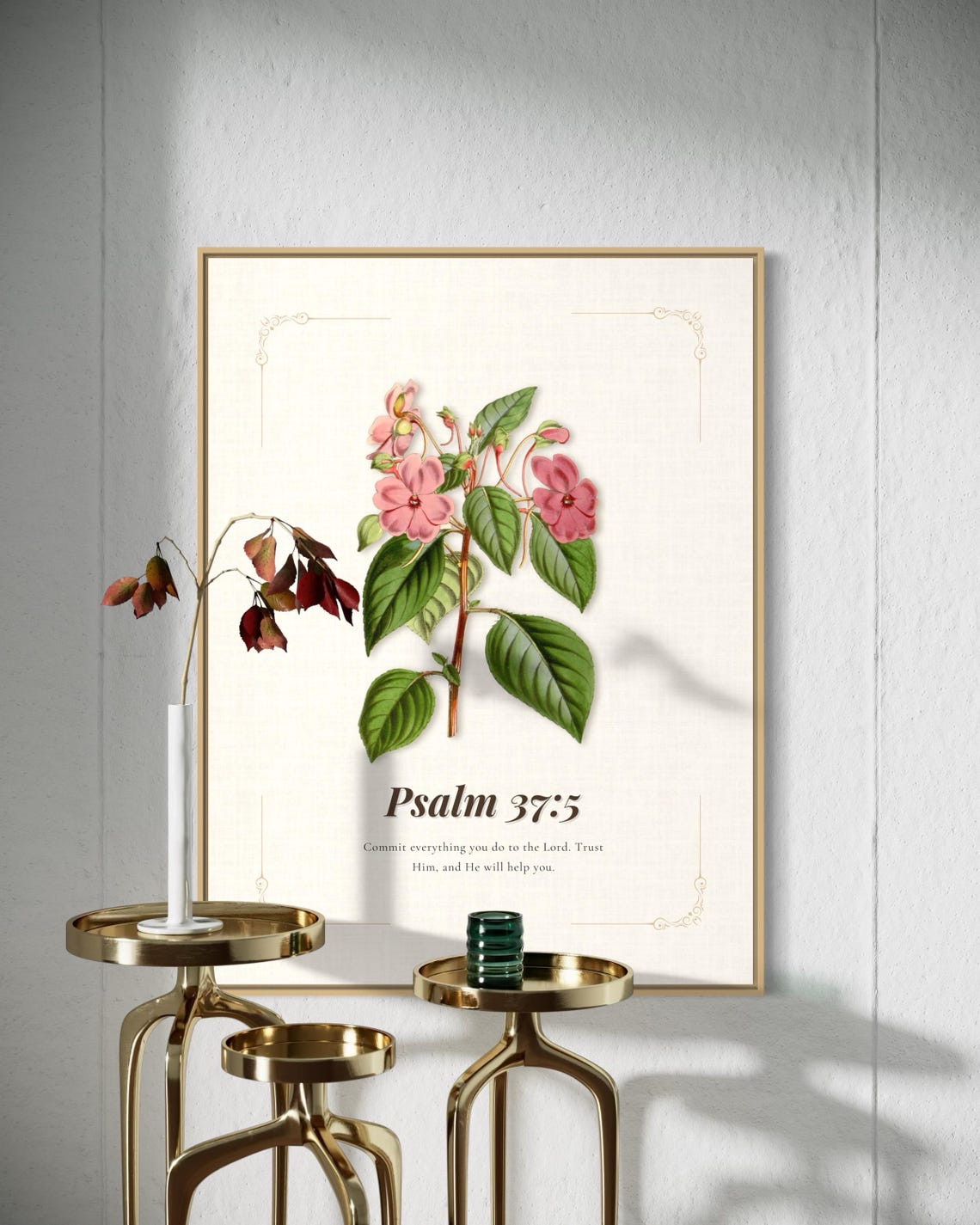 Psalm 37:5 Pink Vintage Botanical Scripture Verse Faith Poster - Image 4