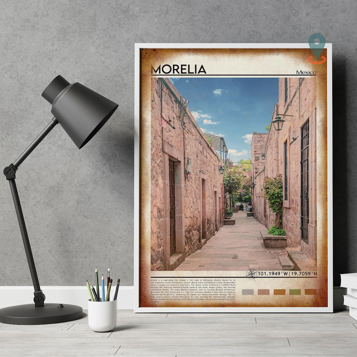 Morelia Mexico Colonial Pink Stone Street Photography Poster Art - Image 4