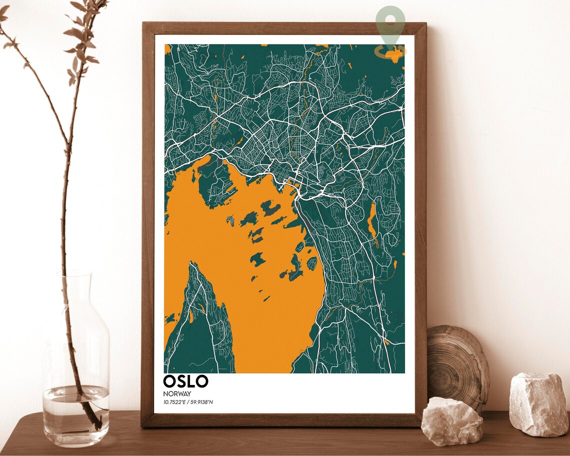 Oslo Norway Navy Gold Fjord City Street Map Modern Art Poster - Image 3