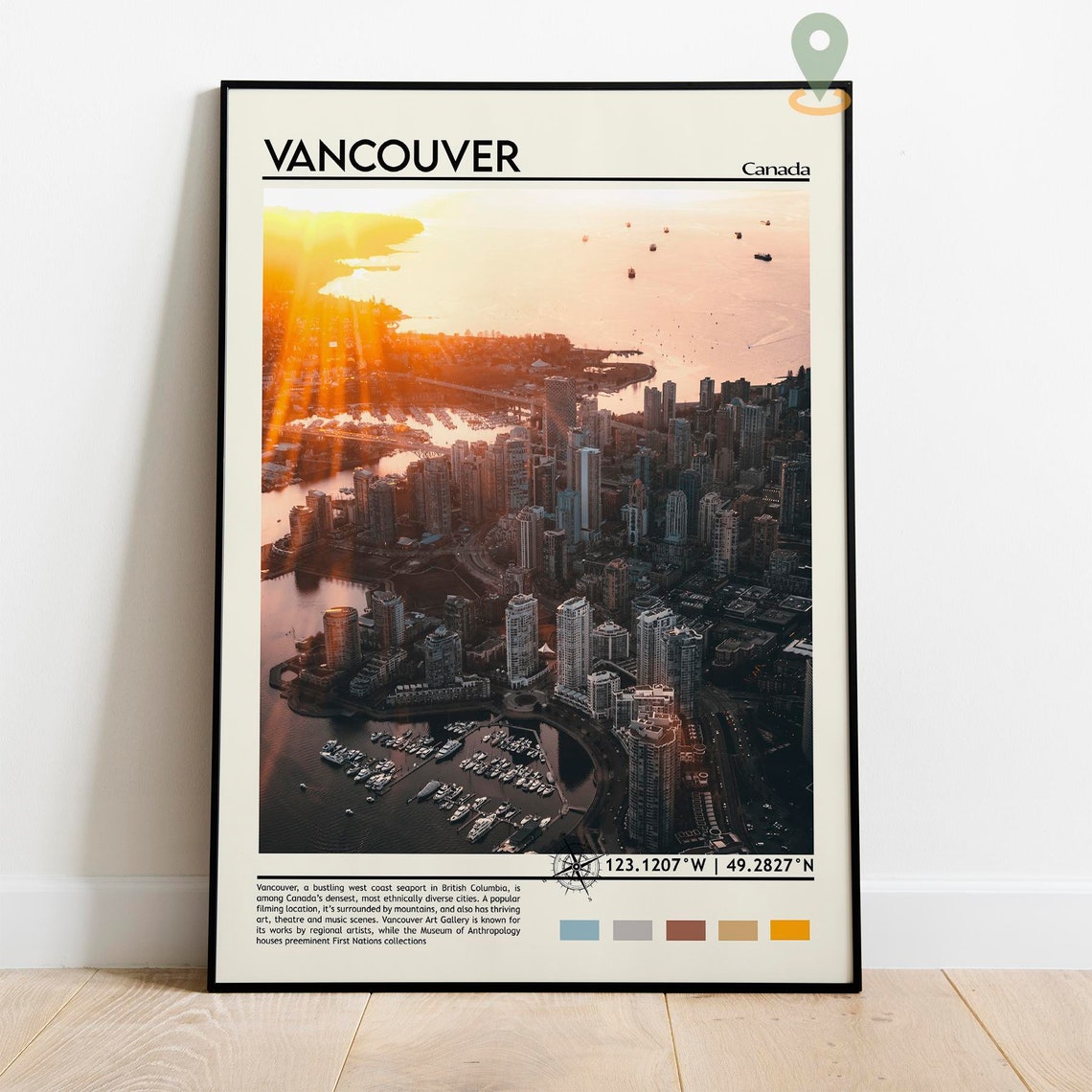 Vancouver Canada Bold Sunset Harbor Skyline Aerial Photo Poster - Image 2