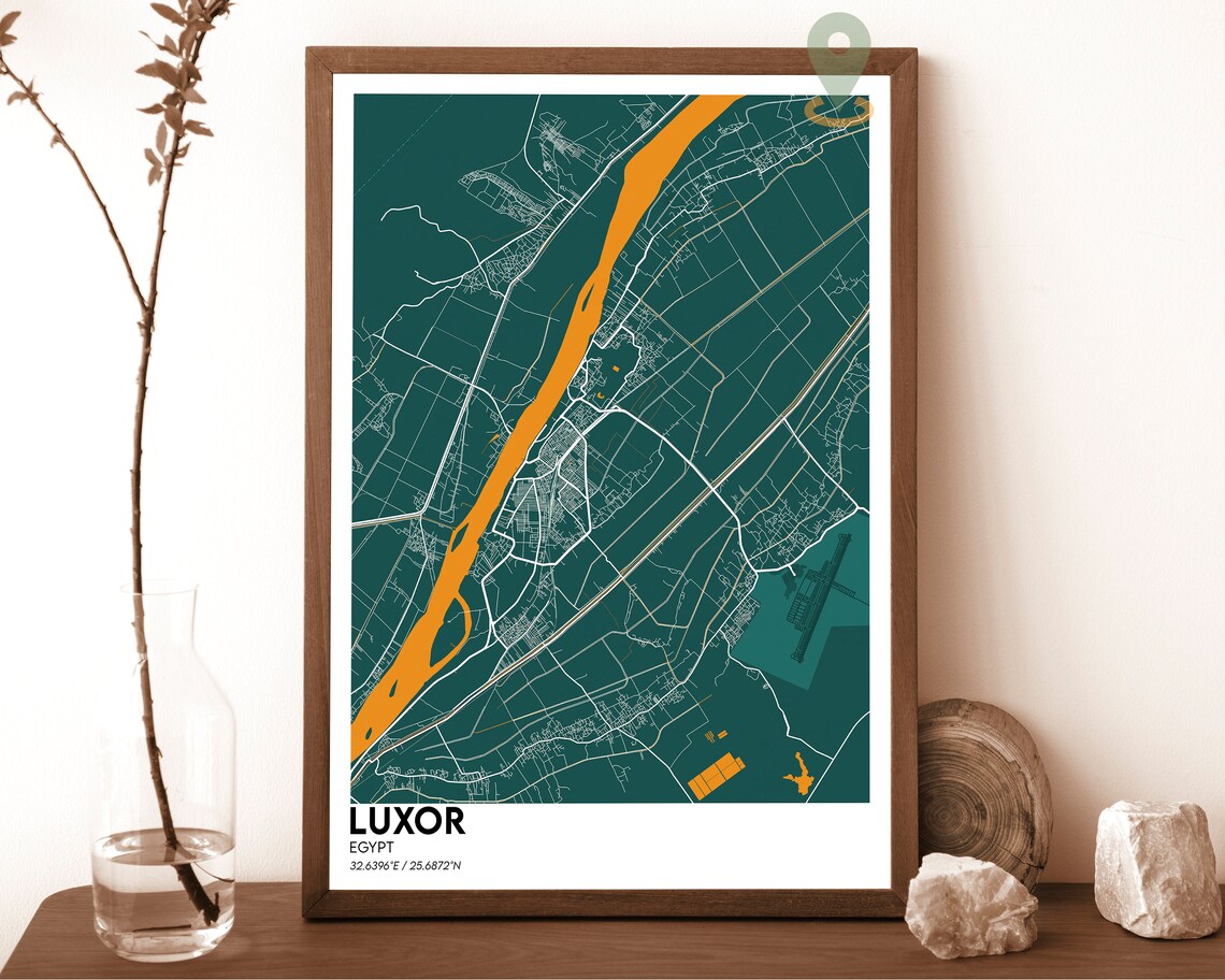 Luxor Egypt Dark Night Nile River City Map Modern Art Poster - Image 3