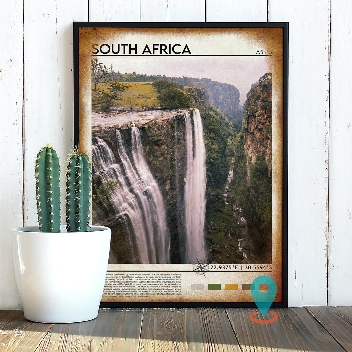 South Africa Waterfall Canyon Dramatic Landscape Travel Poster - Image 2