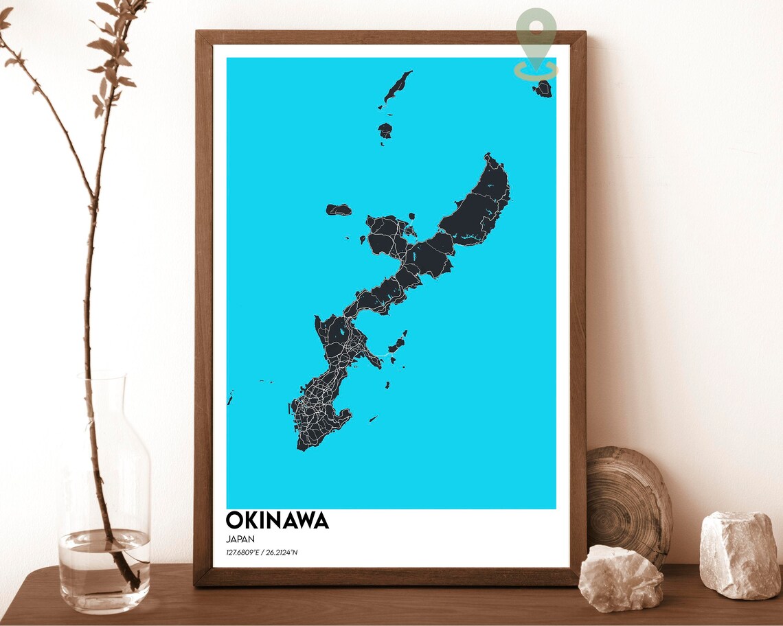 Okinawa Japan Purple Peach Island Chain Street Map Art Poster - Image 3