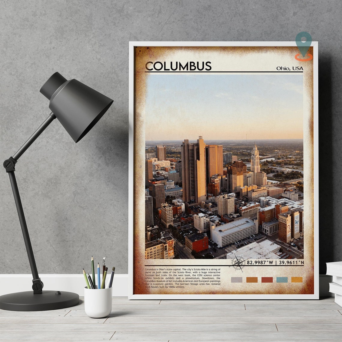 Columbus Ohio Striking Downtown Skyline Sunset Photo Art Poster - Image 4