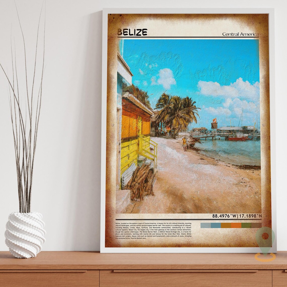 Belize Central America Tropical Beach Shack Palm Pier Photo Poster - Image 3