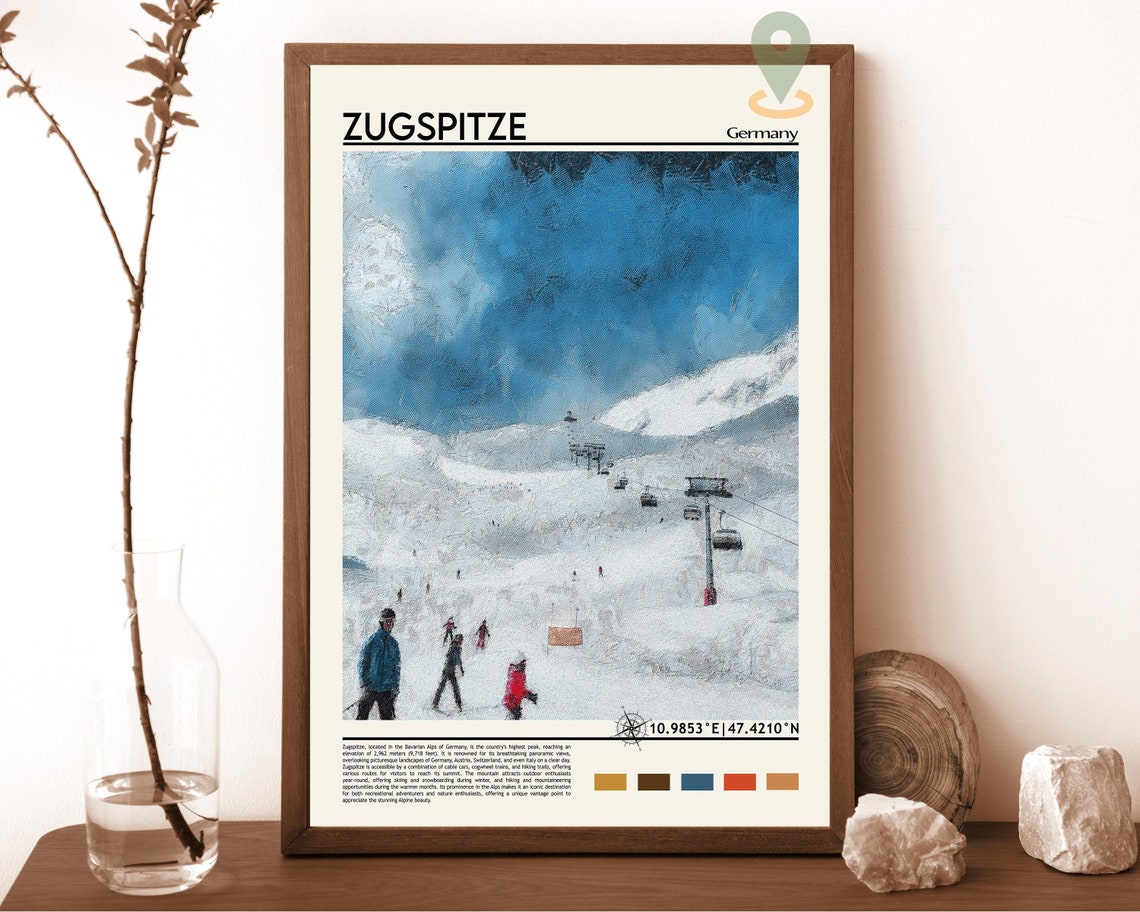 Zugspitze Germany Alpine Ski Slope Gondolas Snow Resort Art Poster