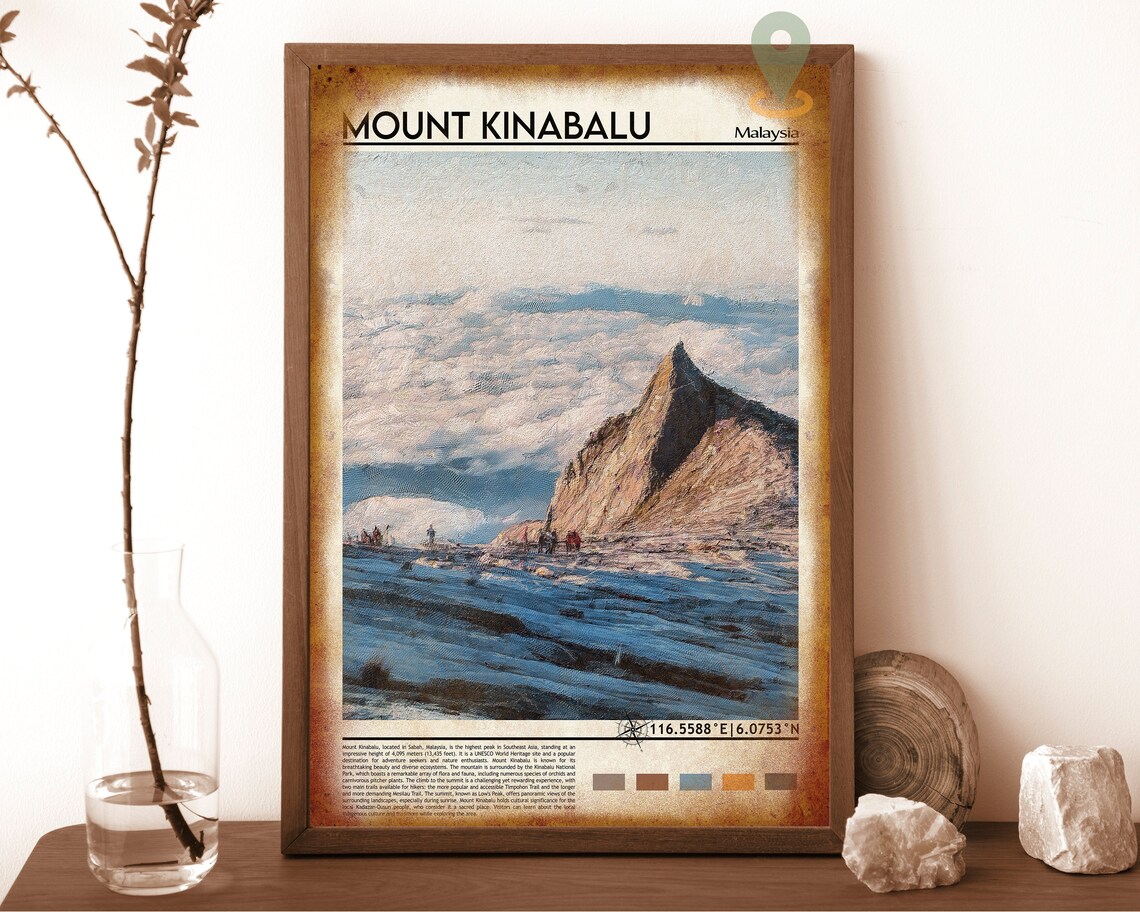 Mount Kinabalu Malaysia Summit Above Clouds Adventure Travel Poster - Image 6