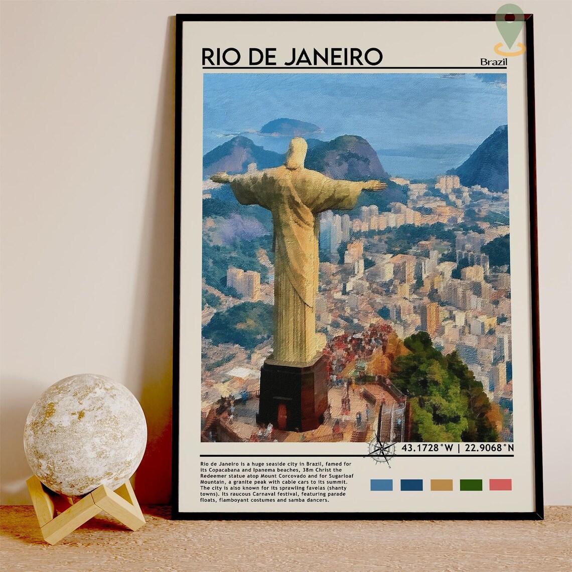 Rio de Janeiro Brazil Christ the Redeemer Painted Travel Poster - Image 4