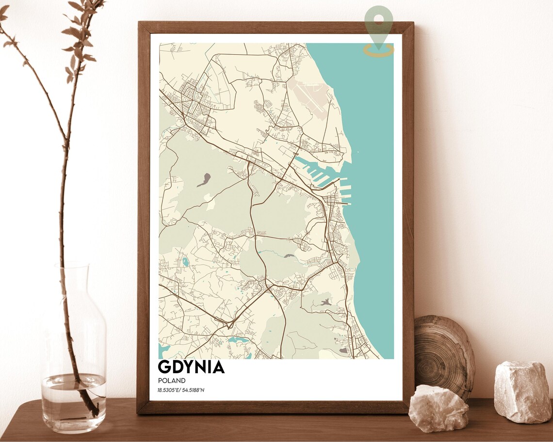 Gdynia Poland Retro Vintage Baltic Coast Harbor City Map Poster - Image 5
