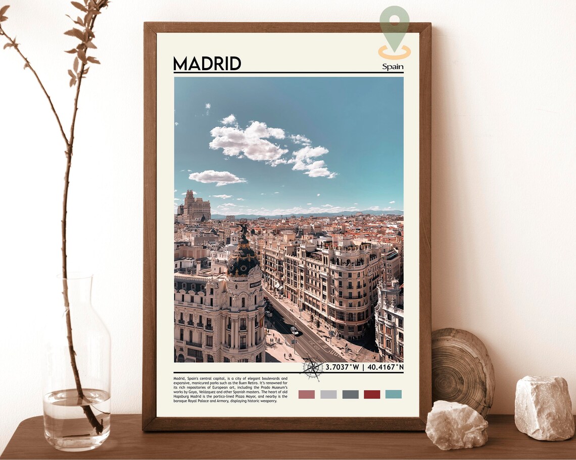 Madrid Spain Gran Via Metropolis Building Aerial Travel Poster