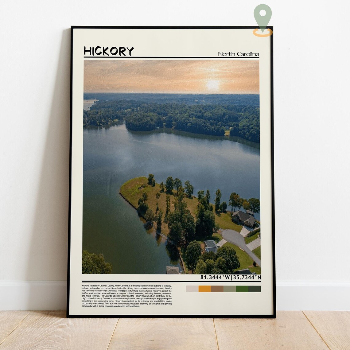 Hickory North Carolina Lake Sunset Aerial View Travel Poster - Image 2